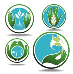 Symbols of human's hands and growing plants
