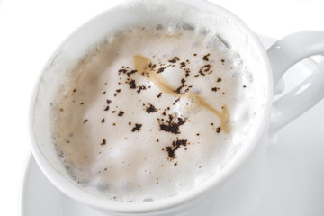 coffee cappuccino, top view, close up
