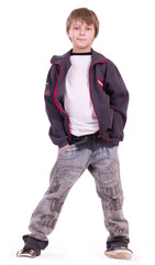 Naklejka premium Little beautiful boy on white background