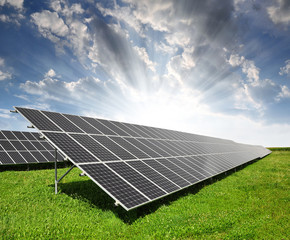 Solar panels in the sunset