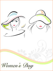 Young girls wearing hat with the text of woman's day. vector.