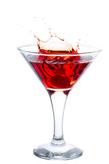 Cocktail with cherry splash isolated on white
