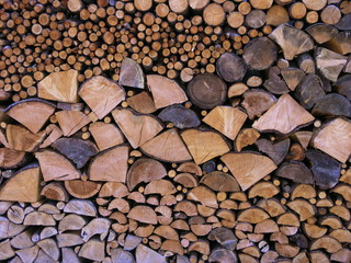 Wintervorrat an Brennholz am Haus