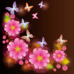 Abstract background with exotic flower and butterfly