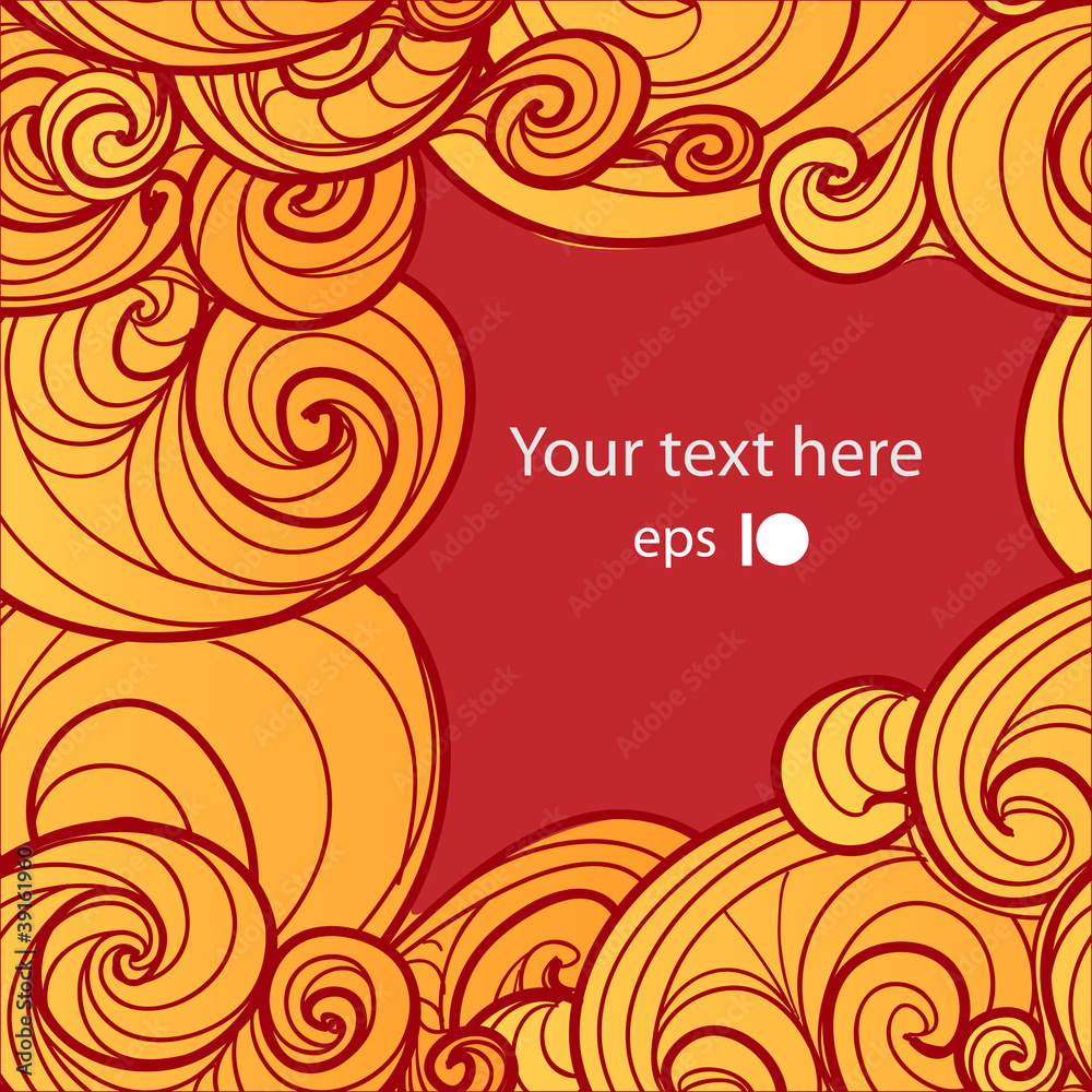 Poster yellow clouds on red background. ready for you text