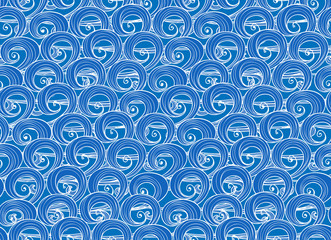 Seamless background of hand-drawn blue sea waves