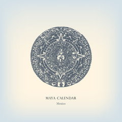 Engraving vintage Maya calendar illustration.