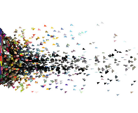 3d render of explosion in many colored fragmented pieces