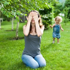 Woman and child playing