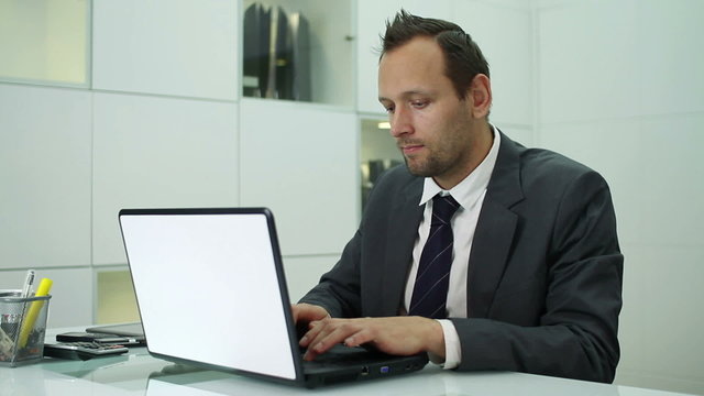Businessman with laptop  in modern office
