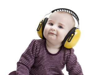 baby with ear protection