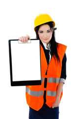 Woman engineer holding clipboard