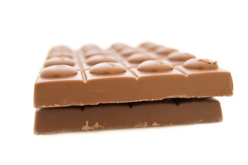 Chocolate pieces on white