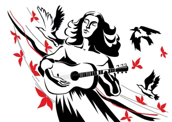 Papier peint Groupe de musique Une femme avec une guitare