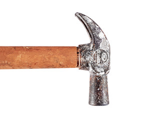 Rusty shoemaker hammer, isolated on white background