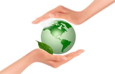 Hands holding a green earth  Vector