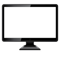 Black monitor with blank white screen isolated on white