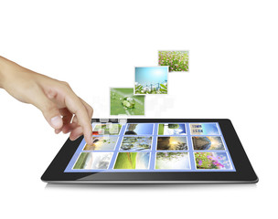 hands are pointing on touch screen ,touch-pad