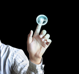 hand pressing Like button