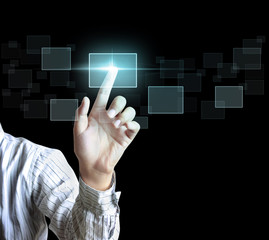 hand pushing on a touch screen interface