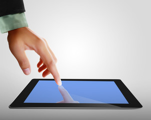 hands are pointing on touch screen ,touch-pad