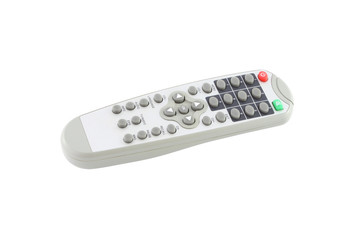 Top side of remote control on white background.
