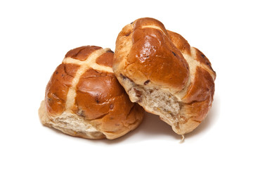 Hot cross buns isolated on a white studio background.