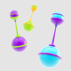 Set of three glossy rattles isolated