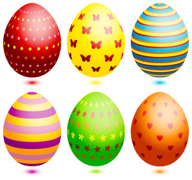 Set 6 Easter Eggs Different Patterns Colour