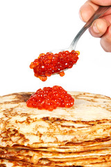 Pancakes and red caviar