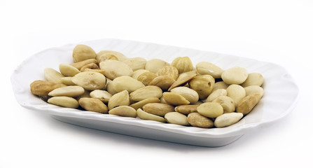 Peeled hazelnuts and almonds