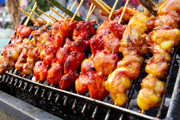 chicken barbecue, smoky grill flavored chicken in stick.