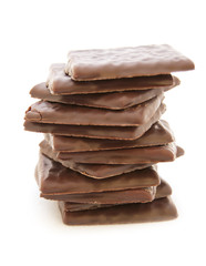 Chocolate pieces on white