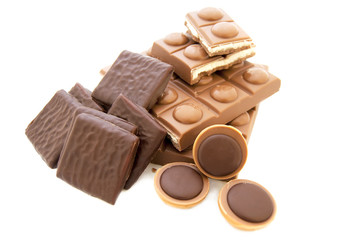 collection of delicious chocolate  isolated on white background