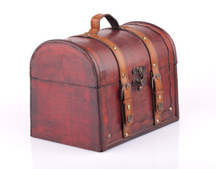 closed wooden chest isolated on white