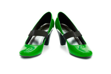 Green Female shoes on white background