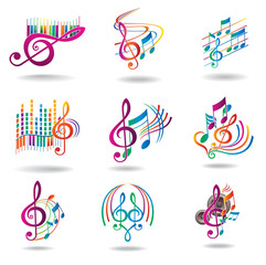 Colorful music notes. Set of music design elements or icons.