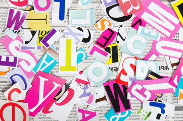 The letters which have been cut out from newspapers close up