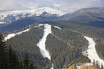 Ski tracks of famous Bukovel ski resort, Carpathians, Ukraine