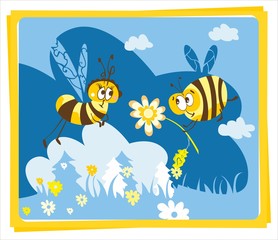 Fototapeta na wymiar Spring postcard with bees