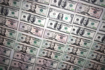 Background with mess of american dollar bills