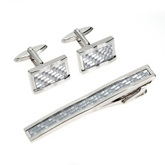 silver cuff links and tie pin isolated on white - 39189540