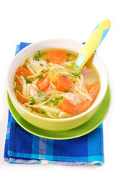 chicken soup with noodles for child