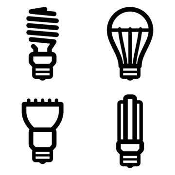 Vector icon set of energy saving and LED light bulbs Stock Vector | Adobe  Stock