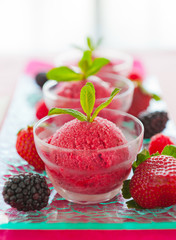 Sorbet and fresh fruit