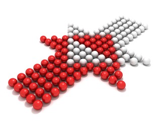 Red  and white design sphere competing arrows