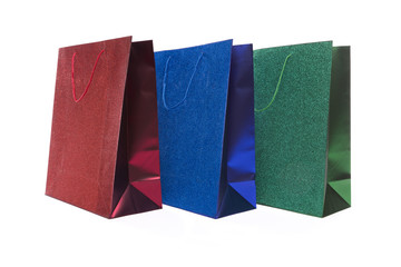 Set of Three Multicolored Glitter Gift Bags