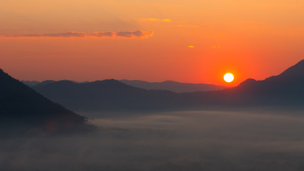 Morning over mountain in northeast of Thailand