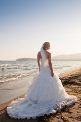 Fototapeta na wymiar Bride at the beach