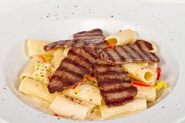 Rigatoni pasta with a beef and sauce